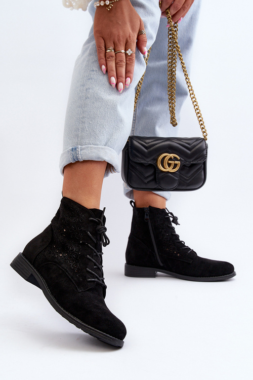 Чоботи жіночі з візерунком чорні S.Barski HY66-136