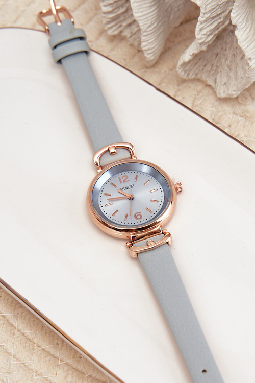 Жіночий годинник з тонким ремінцем з екошкіри синій Ernest E62027LR