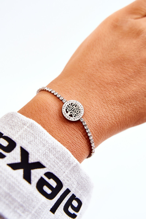 Одинарний жіночий браслет з орнаментом і фіанітами зі срібла