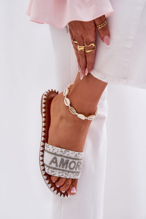 Жіночі Сандалі На Плоскому Каблуці З Декором Білі Dorfedi