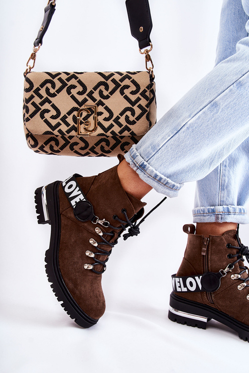 Замшеві теплі чоботи з поясом Темно-коричневі Aurelio