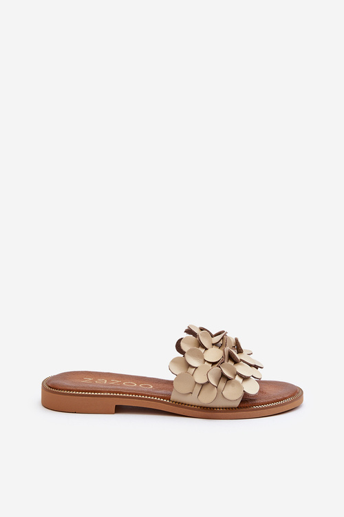 Бежеві жіночі шкіряні босоніжки на плоскій підошві Zazoo 40381