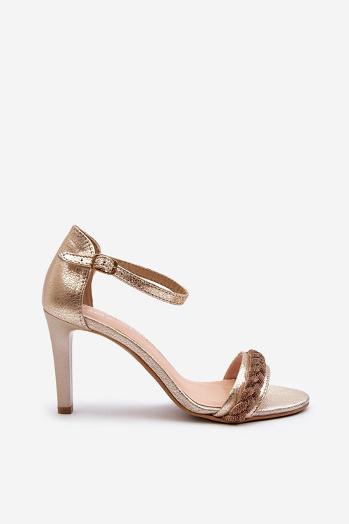 Золоті жіночі шкіряні босоніжки на шпильці Zazoo 3328/2