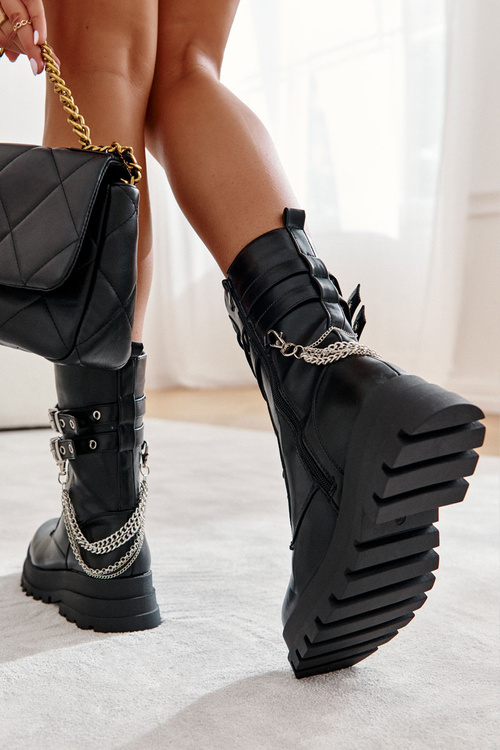 Високі робочі черевики з ланцюжком Чорні Montero