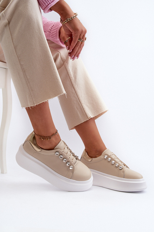 Жіночі шкіряні кросівки на масивній платформі бежеві S.Barski LR628