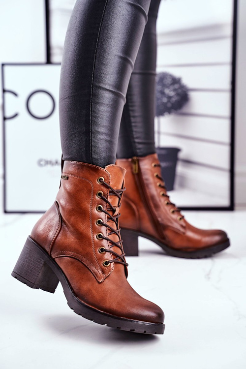 Чоботи жіночі на високих підборах Коричневе волокно