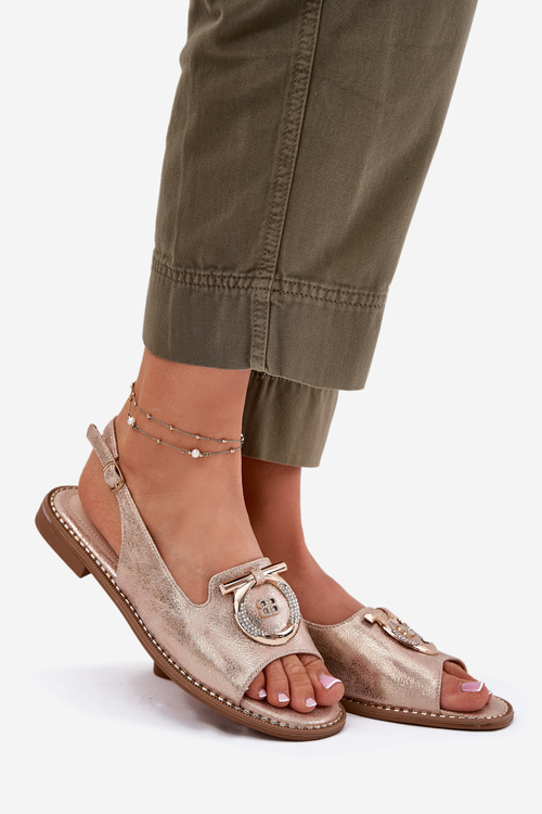 Елегантні Сандалі З Декорацією На Плоскому Підборі S.Barski KV51-003 Рожеве Золото