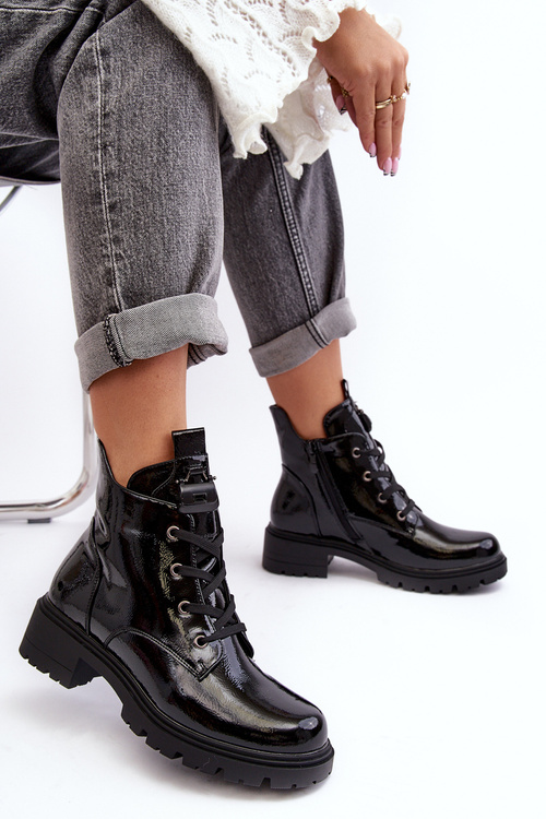 Жіночі лаковані чоботи на блискавці SBarski HY93-91 чорні