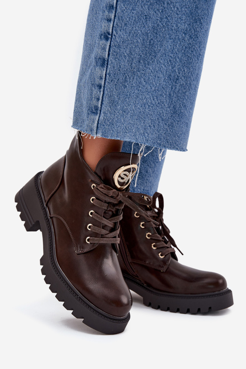 Утеплені жіночі черевики з золотим декором шоколадні Kavirae