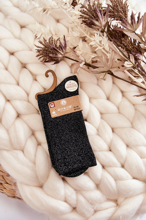 Шкарпетки жіночі антибактеріальні з блискучою ниткою чорного кольору
