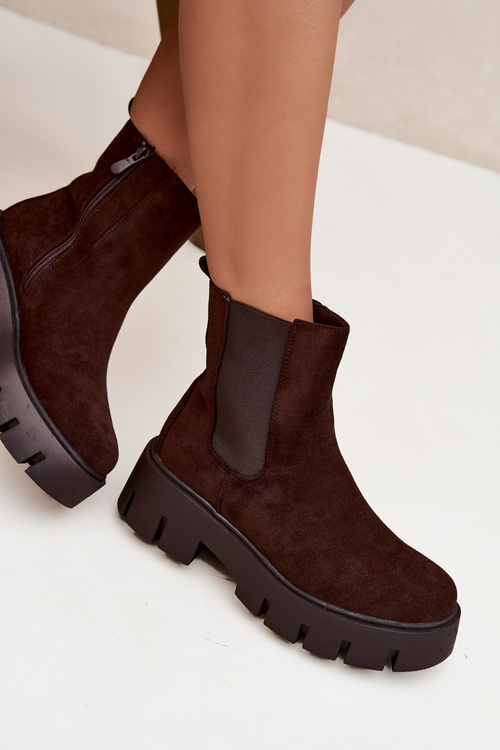 Жіночі ботильйони з підкладкою з блискавкою з еко замші шоколадні Fivienne