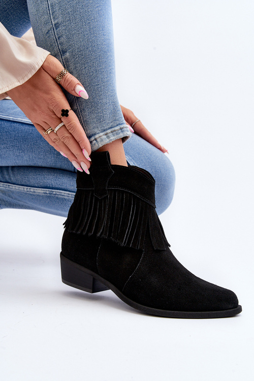 Чорні жіночі замшеві чоботи з бахромою Zazoo 3430