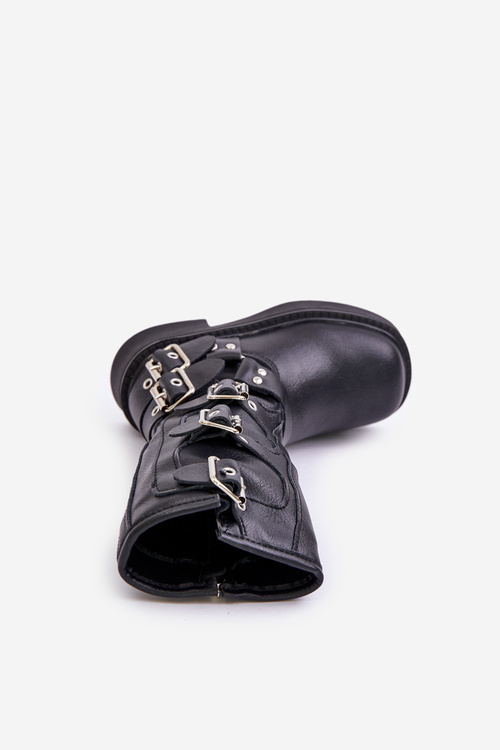 Чоботи Ботильйони Дівчата З Пряжками Екошкіра Чорні Rinetha