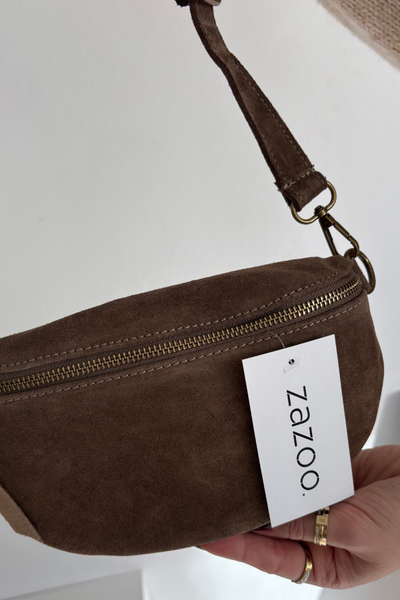 Шкіряна замшева поясна сумка коричнева Wessa