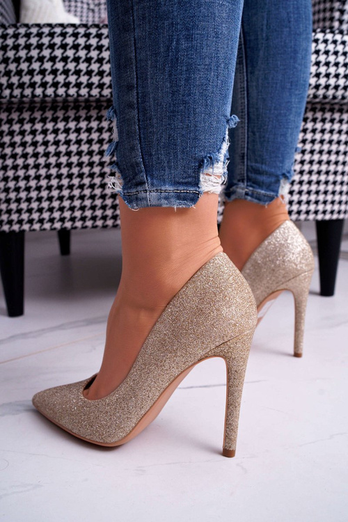 Жіночі туфлі на шпильці з парчі Gold Vivien