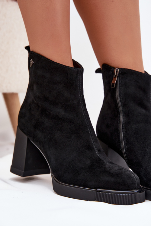 Замшеві шкіряні жіночі чоботи на підборах Vinceza 91142 Чорні