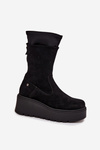 Жіночі шкіряні замшеві чоботи на масивній платформі Maciejka A7161-20 Чорні