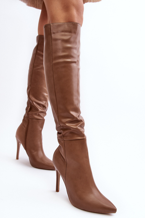 Жіночі чоботи на підборах темно-бежеві Sirenpha