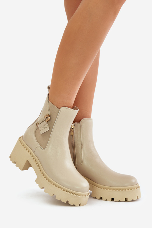 Zazoo 60490 Шкіряні утеплені ботильйони з декором світло-бежевий