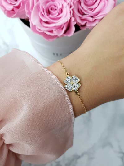 Жіночий золотий браслет-ланцюжок з конюшиною Selene