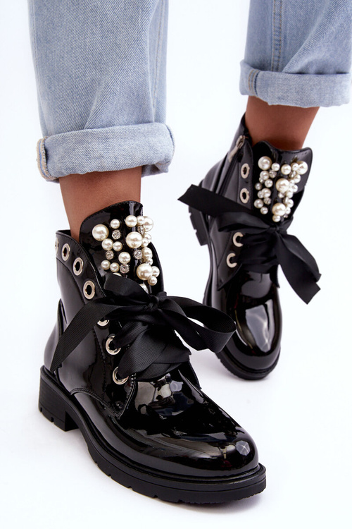 Лаковані прикрашені чоботи Black Sirdre