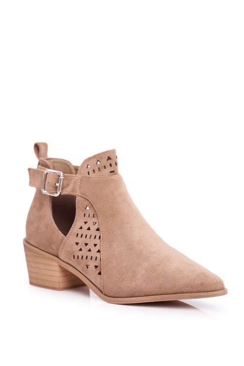 Замшеві чоботи на підборах з пряжкою бежеві Esen