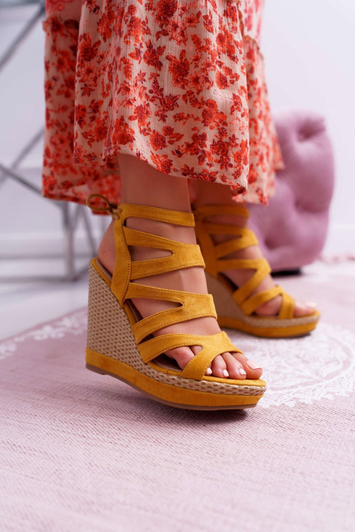 Жіночі босоніжки на стрейч анкор жовті Liluena