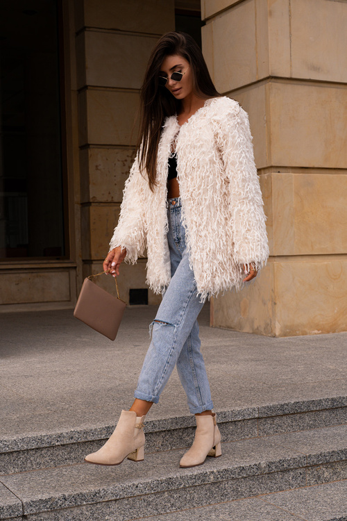 Жіночі ботильйони на блискавці еко замша світло-бежева Bonucci