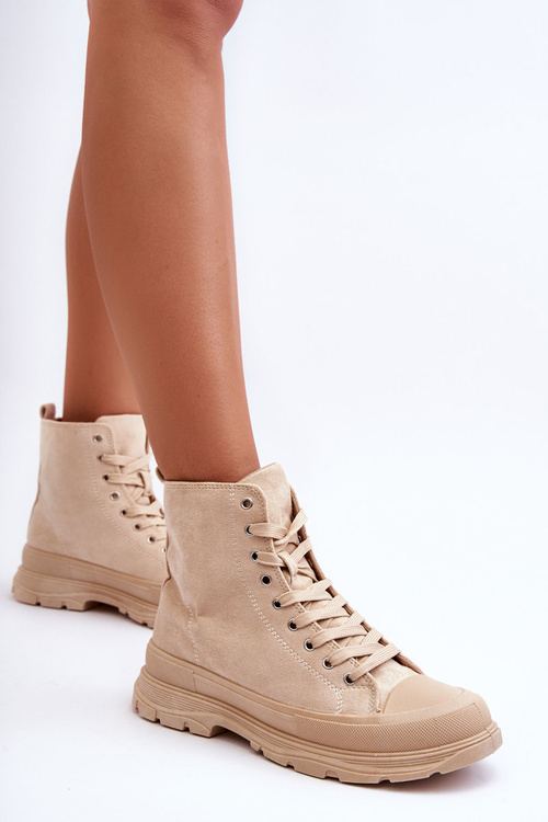 Жіночі високі замшеві кросівки бежеві Eleamia