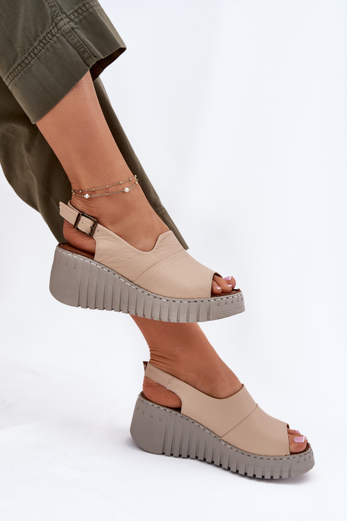 Жіночі Сандалі З Природної Шкіри На Котурні Artiker Бежеві 56C0957