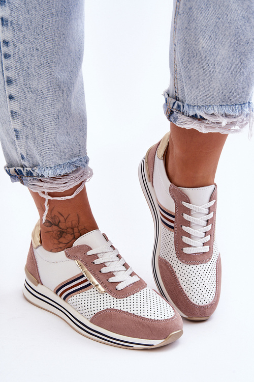 Шкіряне спортивне взуття S.Barski AL21575 біло-рожевий