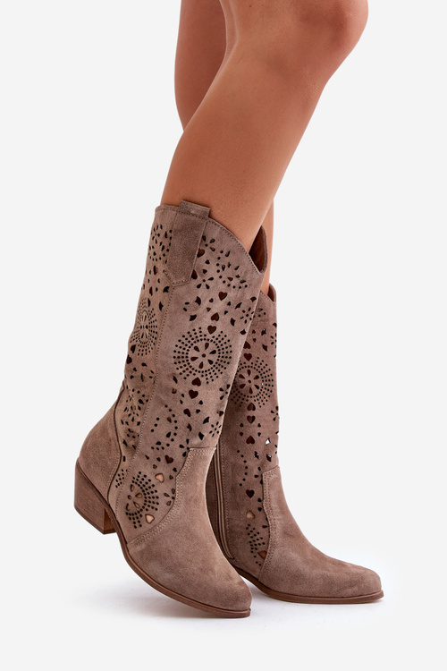 Zazoo 3396 Замшеві півчоботи темно-бежеві з вирізом