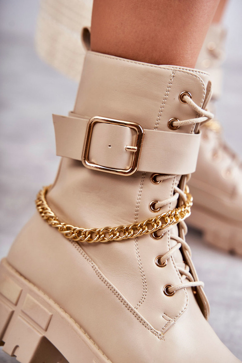 Модні робочі черевики з ланцюжком Бежеві солессо