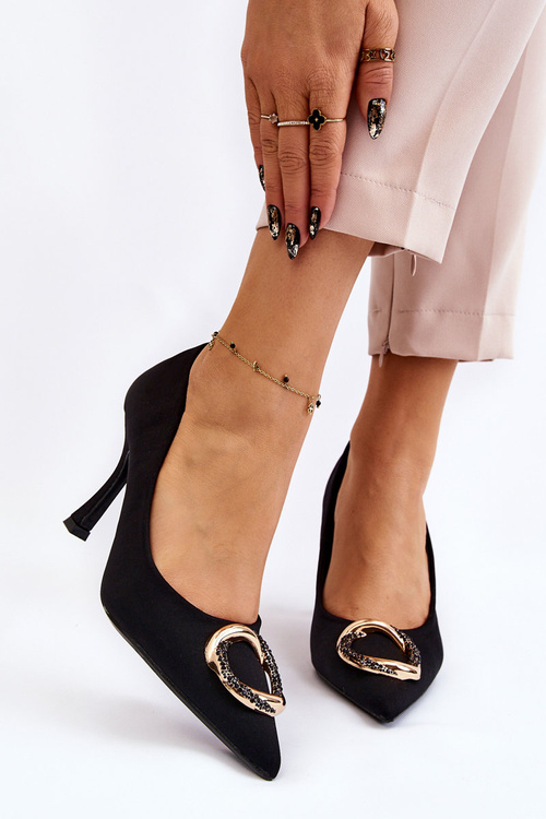 Елегантні високі підбори з модним декором чорного дорогоцінного кольору