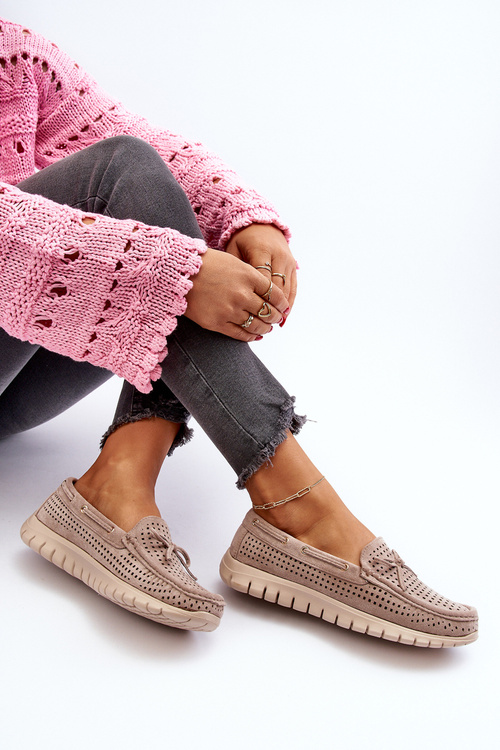 Жіночі бежеві лофери з бантом