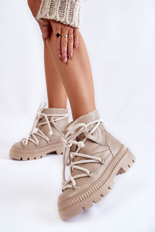 Жіночі модні зимові черевики бежеві Kallen