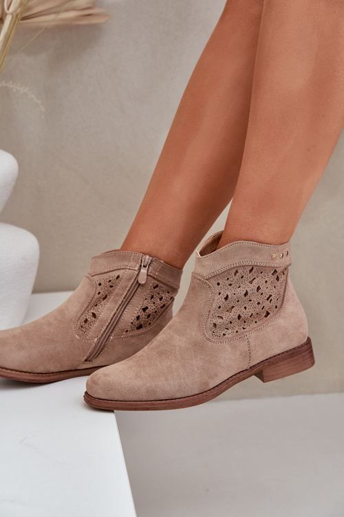 Жіночі Ажурні Черевики На Плоскому Каблуці S.Barski HY51-113 Бежеві