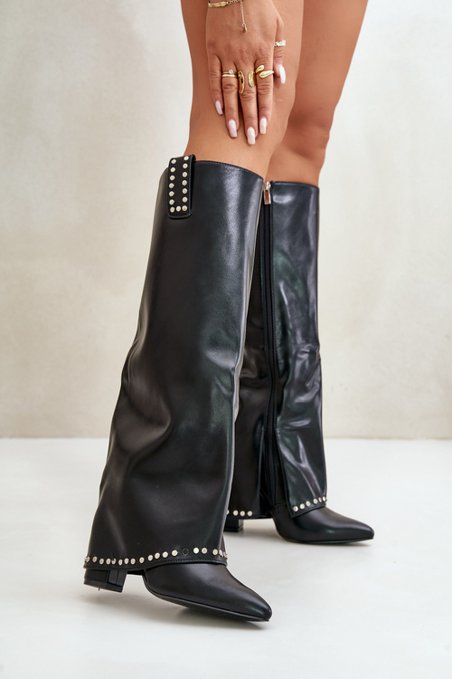 Жіночі черевики з точеним халявою на каблуці Чорні Kaielia