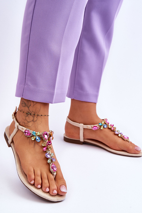 Замшеві шльопанці з камінням бежеві Frency