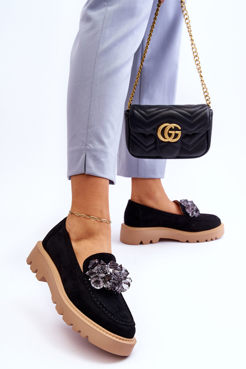 Модні замшеві мокасини з кристалами Black Demeris