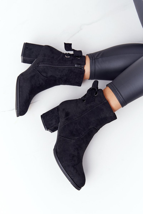 Жіночі утеплені чоботи на блочному каблуці чорні Kayla