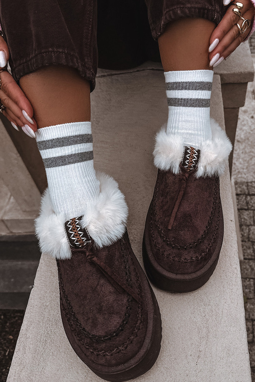 Жіночі зимові черевики з хутром на платформі шоколадні Rosmira