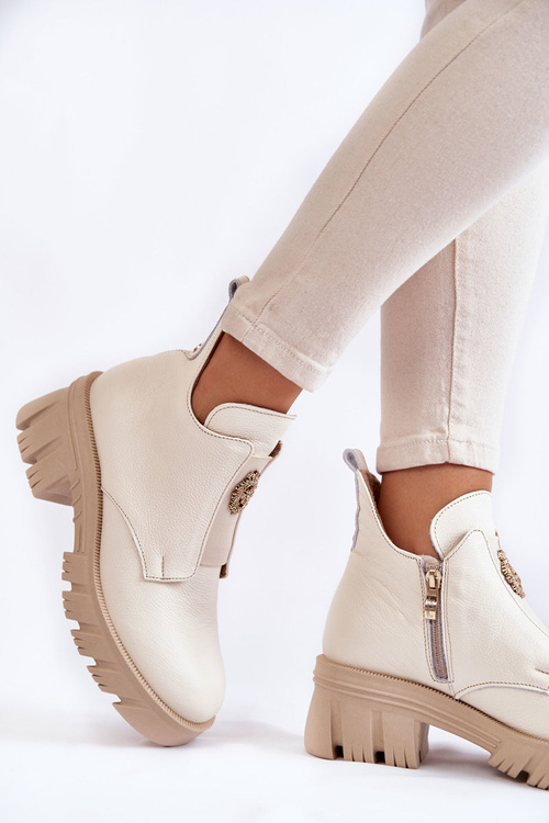 Чоботи жіночі шкіряні з декором світло-бежевий малей