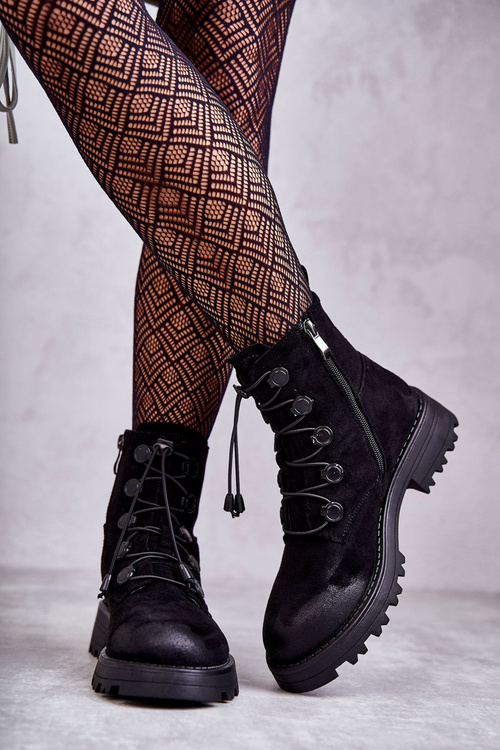 Жіночі замшеві теплі чоботи з ребристою чорним гелем