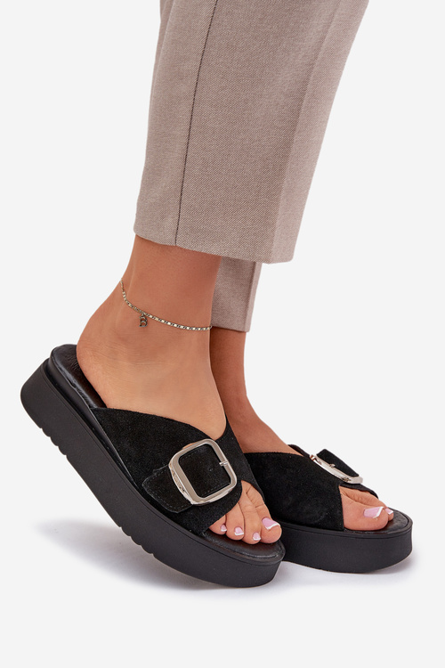 Жіночі Замшеві Сандалі З Пряжкою На Платформі Чорні Zazoo 3019