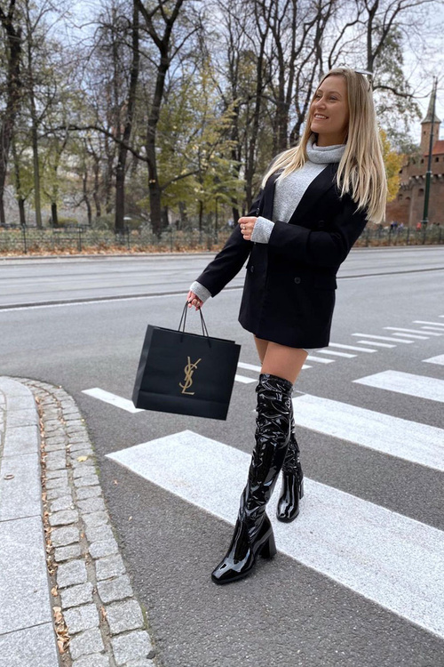 Черевики латексні на шпильці чорні Macey