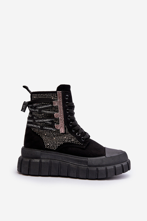 Високі жіночі кросівки на масивній платформі чорного кольору Wonise