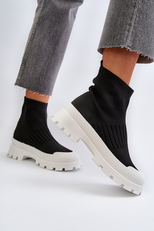 Жіночі чоботи з шкарпетками, чорні сліпони