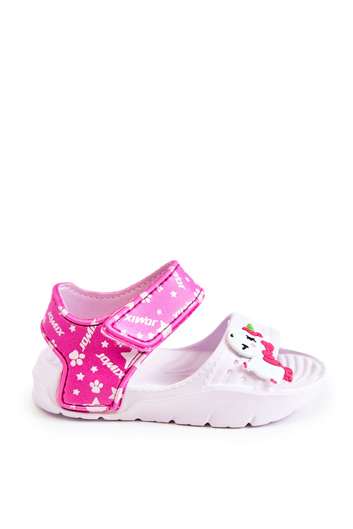 Дитячі світлі босоніжки з біло-рожевим декором Trusty