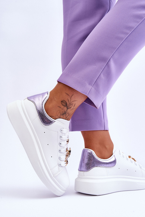 Жіноче спортивне взуття на масивній платформі біло-фіолетового кольору Chante